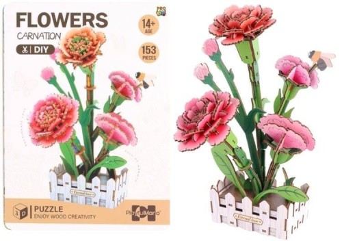 Puzzle 3D drewniane kwiaty goździki, Pro Kids