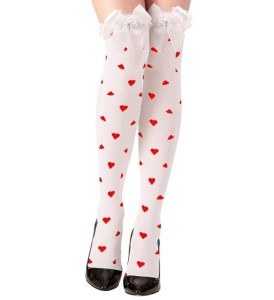 SAMONOŚNE POŃCZOCHY KOBIECE BIAŁE W CZERWONE SERCA