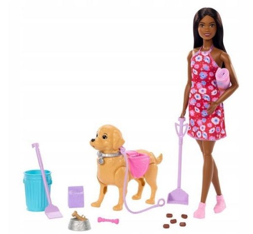 Barbie Spacer z pieskiem czyścioszkiem, Mattel