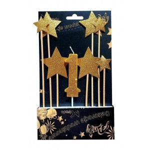 DEKORACJA URODZINOWA - ŚWIECZKA I GWIAZDY 8SZT