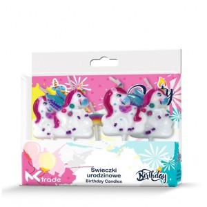 ŚWIECZKI URODZINOWE 5CM 5SZT JEDNOROŻCE Z TĘCZĄ
