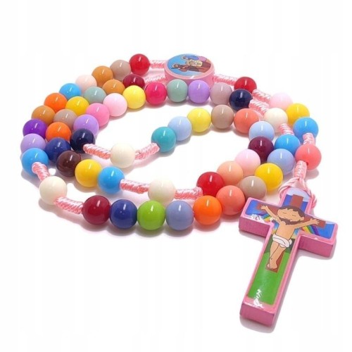 Różaniec dziecięcy różowy plastikowy