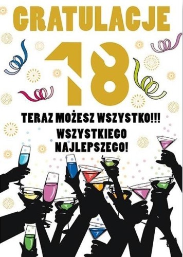 Karnet Party naklejany B6+koperta Urodziny 18 wz16