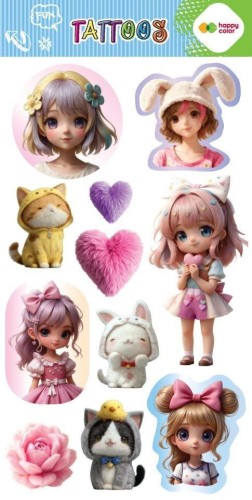 Tatuaże zmywalne Kawaii Girls HAPPY COLOR, GDD