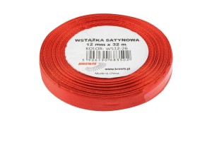 WSTĄŻKA SATYNOWA CZERWONA 12MMX32M