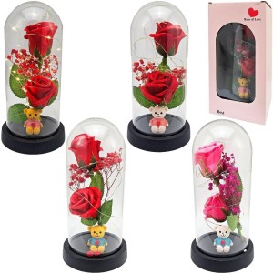 WIECZNY KWIAT RÓŻA PODŚWIETLANA Z MISIEM, TRIFOX