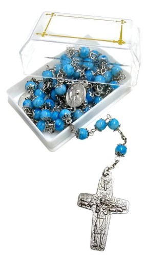 Różaniec nebieski w pudełku ze świętymi