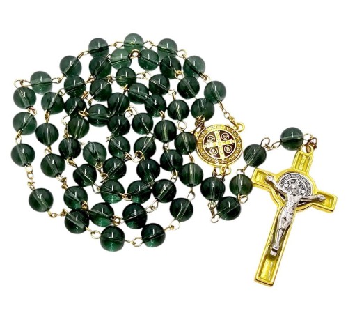 Różaniec szklany św. Benedykt zielony