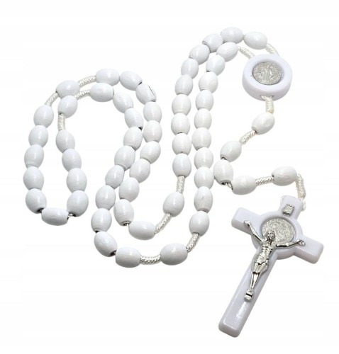 Różaniec św. Benedykt biały