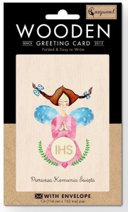 KARNET DREWNIANY C6 KOMUNIA DZIEWCZYNKA + KOPERTA