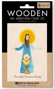 KARNET DREWNIANY C6 KOMUNIA JEZUS + KOPERTA