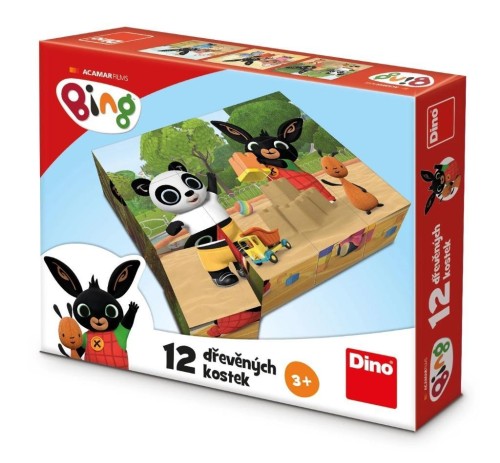 Klocki drewniane obrazkowe Bing 12el, Dino Toys