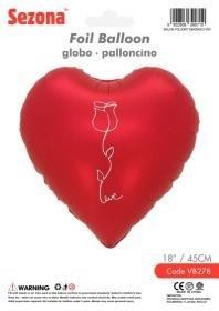 BALON SERCE Z NADRUKIEM RÓŻY 45CM