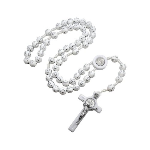 Różaniec paciorek z krzyżykami biały
