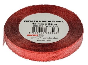 WSTĄŻKA BROKATOWA CZERWONA 12MMX22M