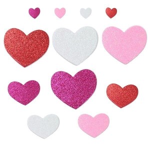 NAKLEJKI PIANKOWE SERCA BROKATOWE 3 KOLORY 15X13/3
