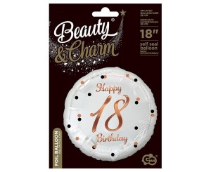 BALON FOLIOWY HAPPY 18 BIRTHDAY BIAŁY 45CM