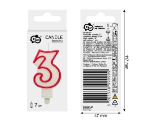 ŚWIECZKA 3 CZERWONY KONTUR 7CM