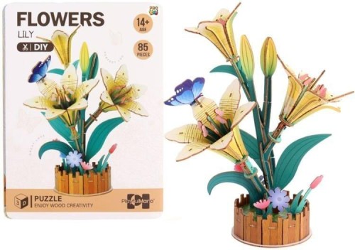 Puzzle 3D drewniane kwiaty lilie, Pro Kids