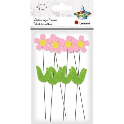 Dekoracje filcowe kwiaty 3D na druciku 6szt