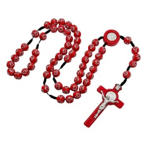RÓŻANIEC PACIOREK Z KRZYŻYKAMI CZERWONY