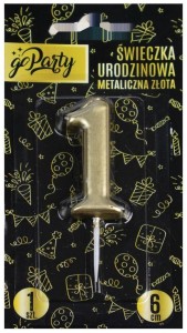 ŚWIECZKA URODZINOWA 1 METALICZNA ZŁOTA