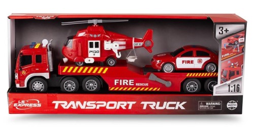 Laweta straży pożarnej z helikopterem i samochodem