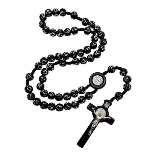 Różaniec paciorek z krzyżykami czarny