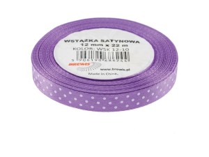 WSTĄŻKA SATYNOWA W KROPKI FIOLETOWA 12MMX22M