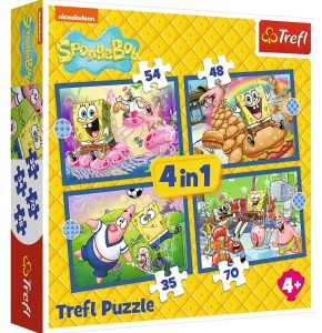 PUZZLE 4W1 PODWODNE ŻYCIE SPONGEBOBA TREFL, TREFL