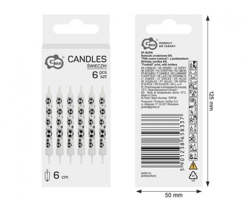 Świeczki urodzinowe Piłki nożne z podstawkami 6szt