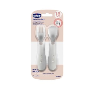 SZTUĆCE METALOWE SZARE 18M+, CHICCO