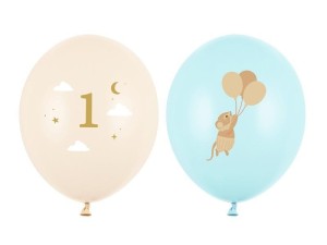 BALONY MYSZKI Z CYFERKĄ 1 LIGHT BLUE 30CM 50SZT