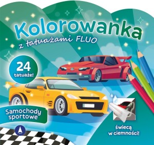 KOLOROWANKA Z TATUAŻAMI FLUO SAMOCHODY SPORTOWE