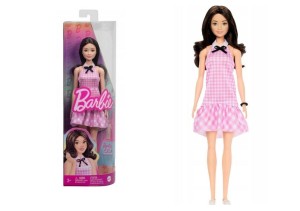 BARBIE LALKA FASHIONISTAS SUKIENKA RÓŻOWA KRATKA