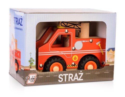 Drewniane auto z oponami - straż pożarna, Daffi