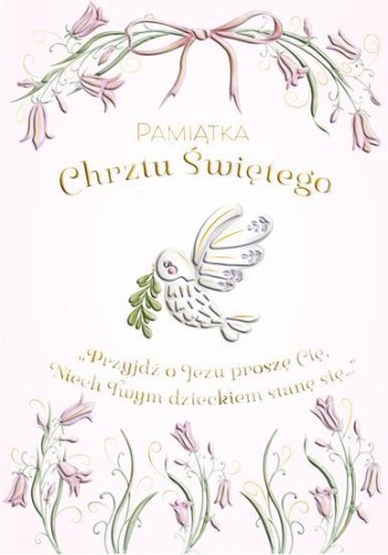 Karnet A5 Chrzest - Gołąbek w kwiatach dziewczynka