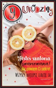 KARTKA OKOLICZNOŚCIOWA URODZINY 9 DZIEWCZYNKA