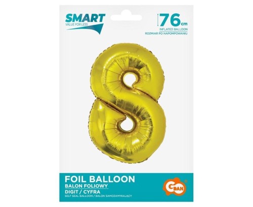 Balon foliowy cyfra 8 złota Smart 76cm