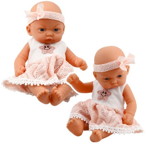 Lalka bobas w różowej sukience z koronką, Leantoys