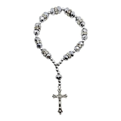 Różaniec kryształ srebrny z krzyżykiem