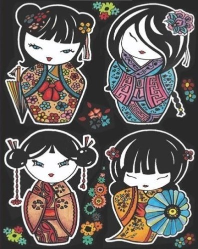 Kolorowanka Welwetowa A4 Laleczki Kokeshi