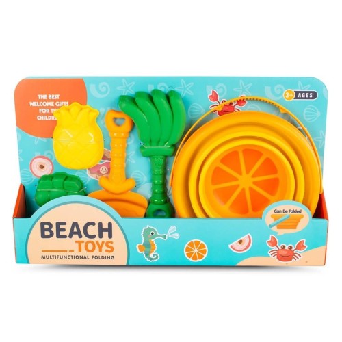 Składane wiaderko do piasku + łopatka i foremki