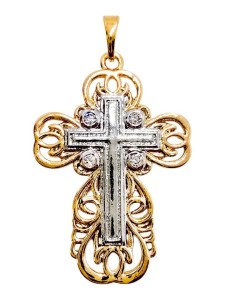 WISIOREK KRZYŻYK SREBRNO-ZŁOTY 23X16MM