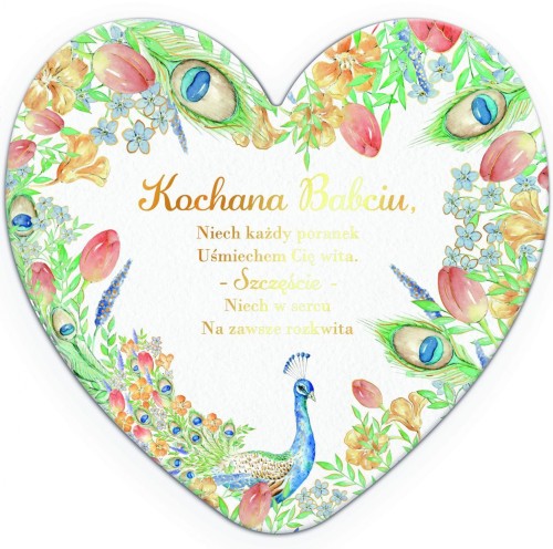 Laurka dwustronna Serce Babcia - Paw w tulipanach