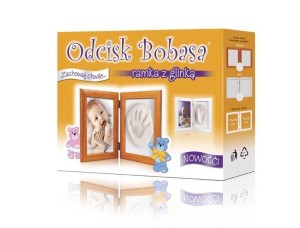 ZESTAW ODCISK BOBASA - RAMKA Z GLINKĄ - BIAŁA