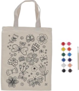 TORBA PŁÓCIENNA DO KOLOROWANIA Z FARBKAMI - KWIATY