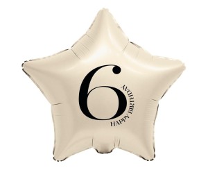 BALON FOLIOWY GWIAZDA KREMOWA CYFRA 6 44CM