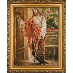 OBRAZ HAFTOWANY - JEZUS U DRZWI 22X27,5CM