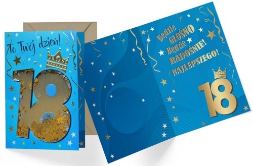 Karnet B6 konfetti KNF-033 Urodziny 18 męskie